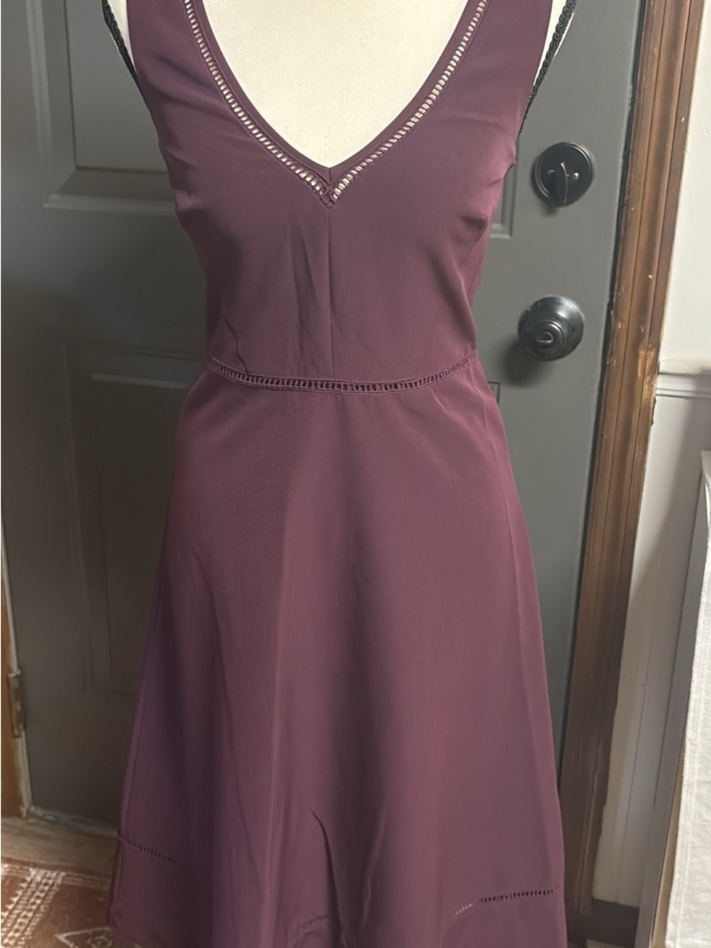 Ann Taylor Plum V-Neck Midi A-Line Dress